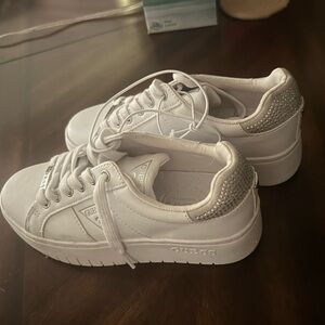 GUESS Women's White and Silver Sneakers